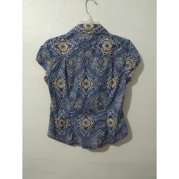 BOGO ITEM- Tommy Hilfiger Cap Sleeve Button Up Paisley Collared Shirt Blouse - Picture 4 of 5